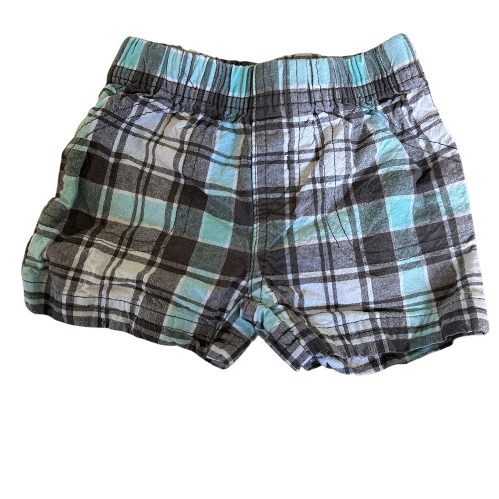 Carter's Blue Gray and White Plaid Shorts With Elastic Waistband Kids Size 3-6m